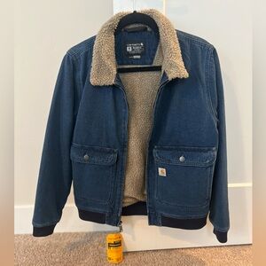 NWT Carhartt Women's Relaxed Fit Denim Sherpa-Lined Jacket Size Medium!
